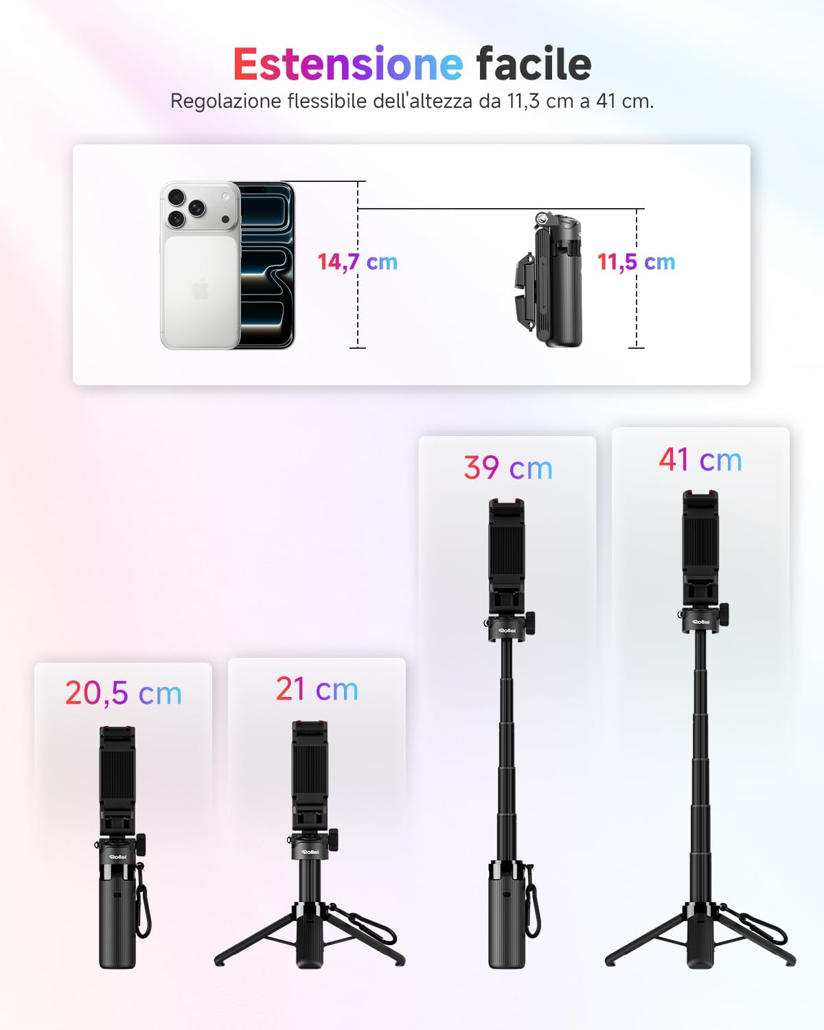 Rollei Treppiede Smartphone Easy Creator SmartGrip 3-in-1 Bastone Selfie Estensibile con Telecomando Selfiestick Portatile con 2 Attacchi Cold Shoe, Treppiede-Smartphone-Cavalletto-Bastone-Selfie