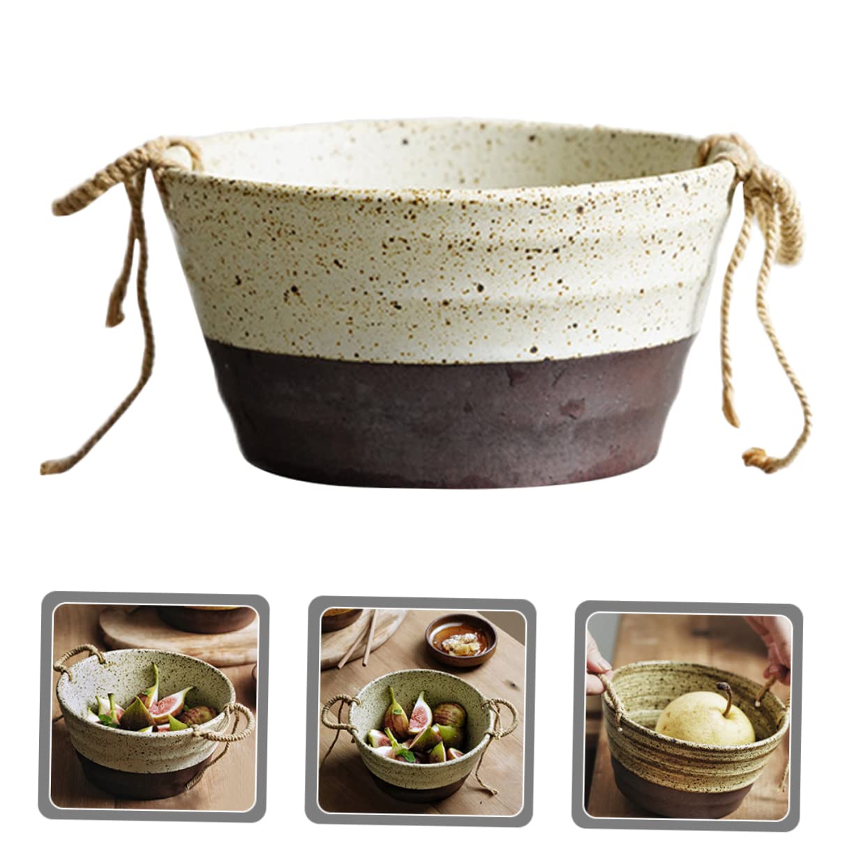 ABOOFAN Cuenco Apilable Doble Asa Estilo Retro Japonés de Cerámica Apto para Lavavajillas, para Sopa y Ensalada Cocina