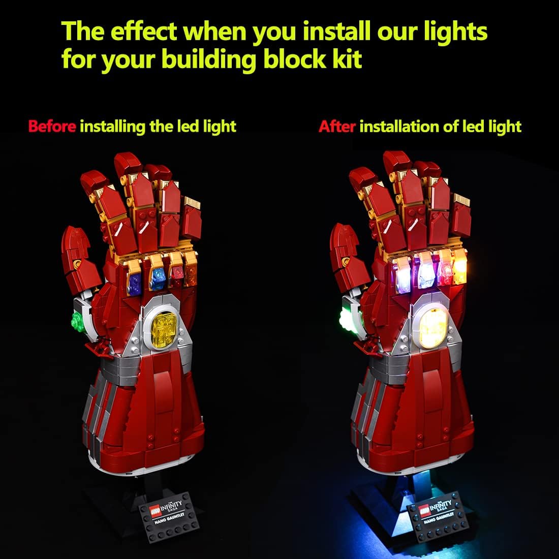 Kyglaring LED Lighting Kit Designed for Lego Nano Gauntlet 76223 (No Model) and Lights Set Compatible with Replica Iron Man Gauntlet Model Building Set - Without Lego Set (Classic Version)