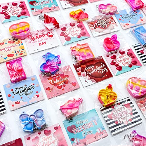 90Pcs Prefilled Valentines Cards With Pop Fidget Toys Bulk-Valentines Day Gifts For Kids,Valentine Exchange Gift For Classroom,School Party Favors For Kids,Mini Pop Keychain,Valentine's Day Prize Toys #TOP1