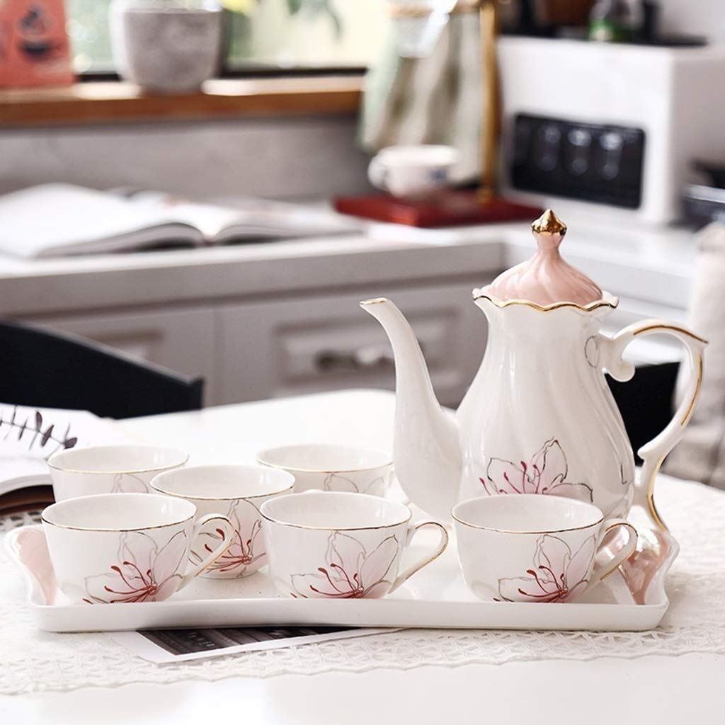 Set da tè da 8 Pezzi, Set da caffè, Set da tè in Porcellana, Serie Soggiorno, Set di Tazze in Stile Europeo, Set di Tazze da caffè per La Famiglia, Set di Tazze da tè, Set Regalo,