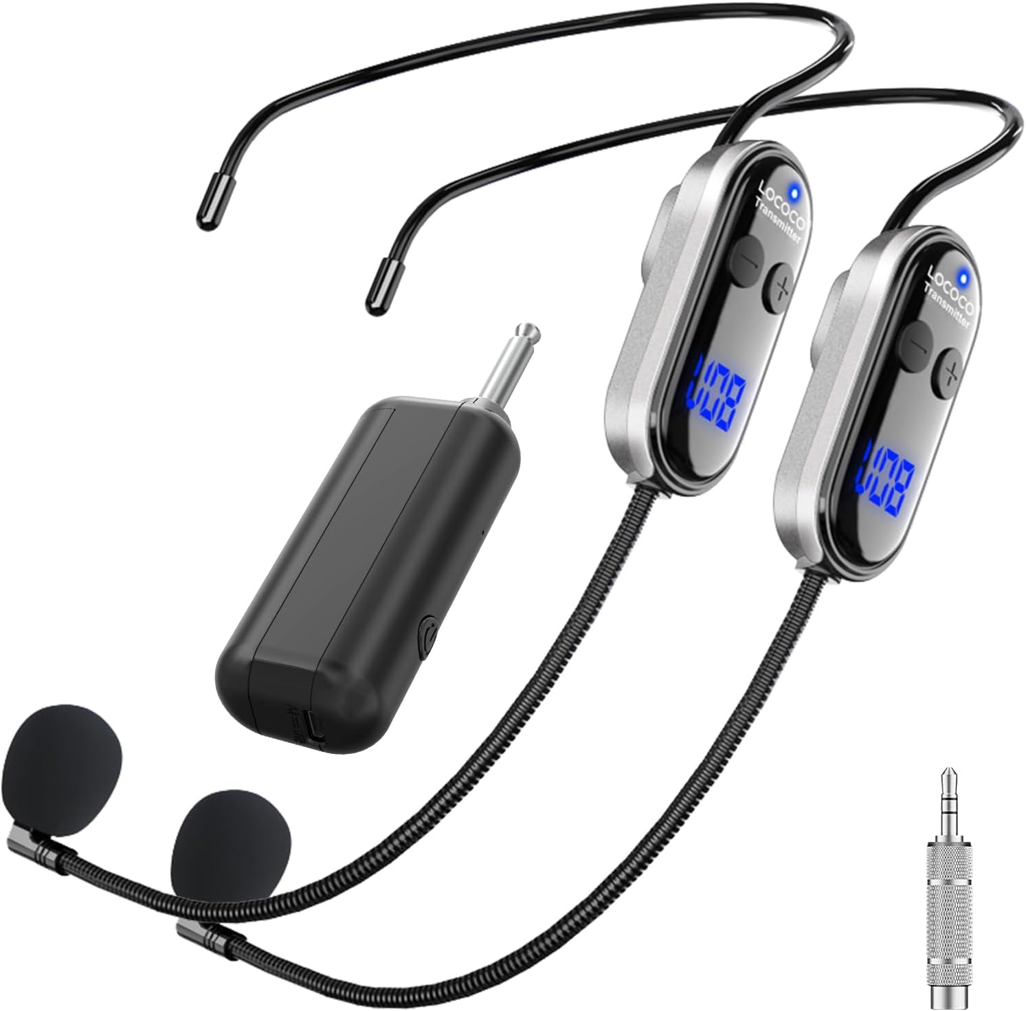 Wireless Headset Microphone Double Mic: UHF Mics Head for Two People with LED Digital Display - Head Handheld Mic 2 in 1, 165 ft Range for Voice Amplifier, Tour Guide, Teaching, Fitness, PA System