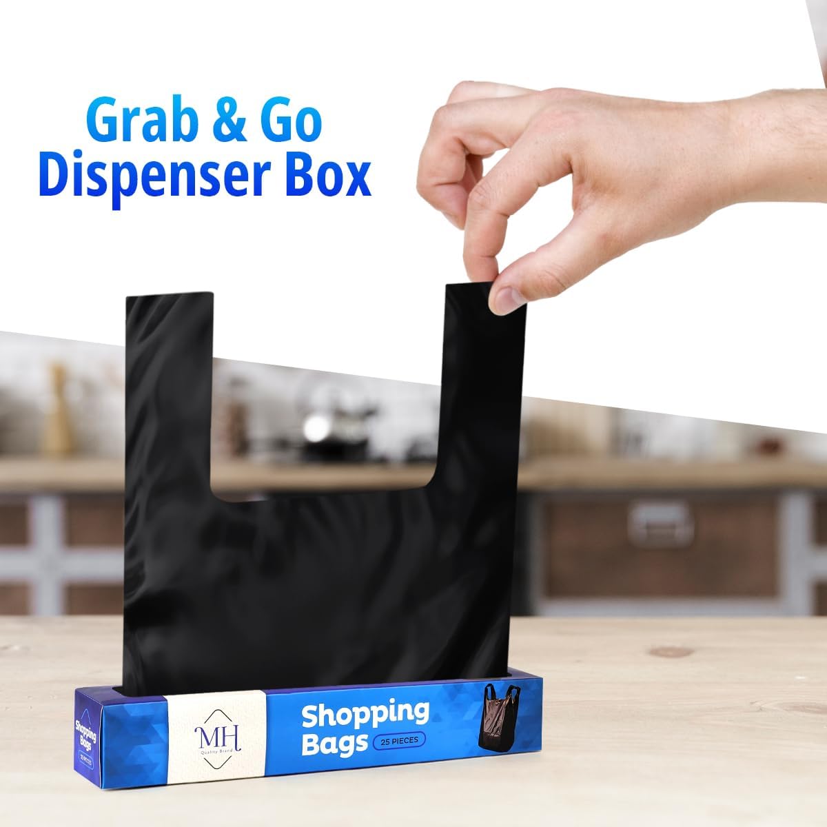 Black Plastic Bags With Handles for Small Business (4 Boxes, 25 Bags - 100 Count), Merchandise Plain Grocery Shopping for Retail Stores, Restaurants - Good Wastebasket for Office, Kitchen