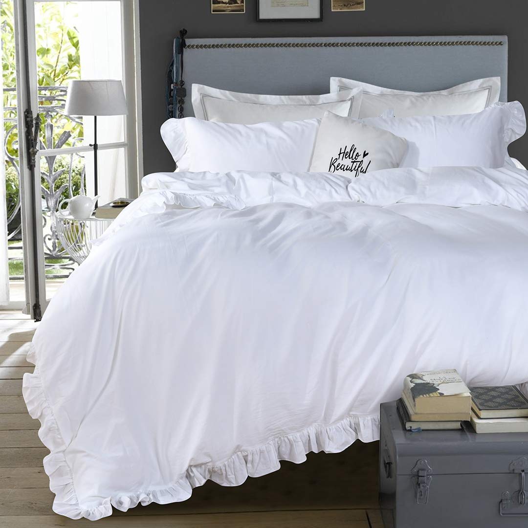 queen39s house white ruffle twin duvet cover washed cotton shabby boho chic farmhouse bedding comforter cover 3 pieces kids duvet quilt cover twin ultra soft aesthetic cute girls teen bedding