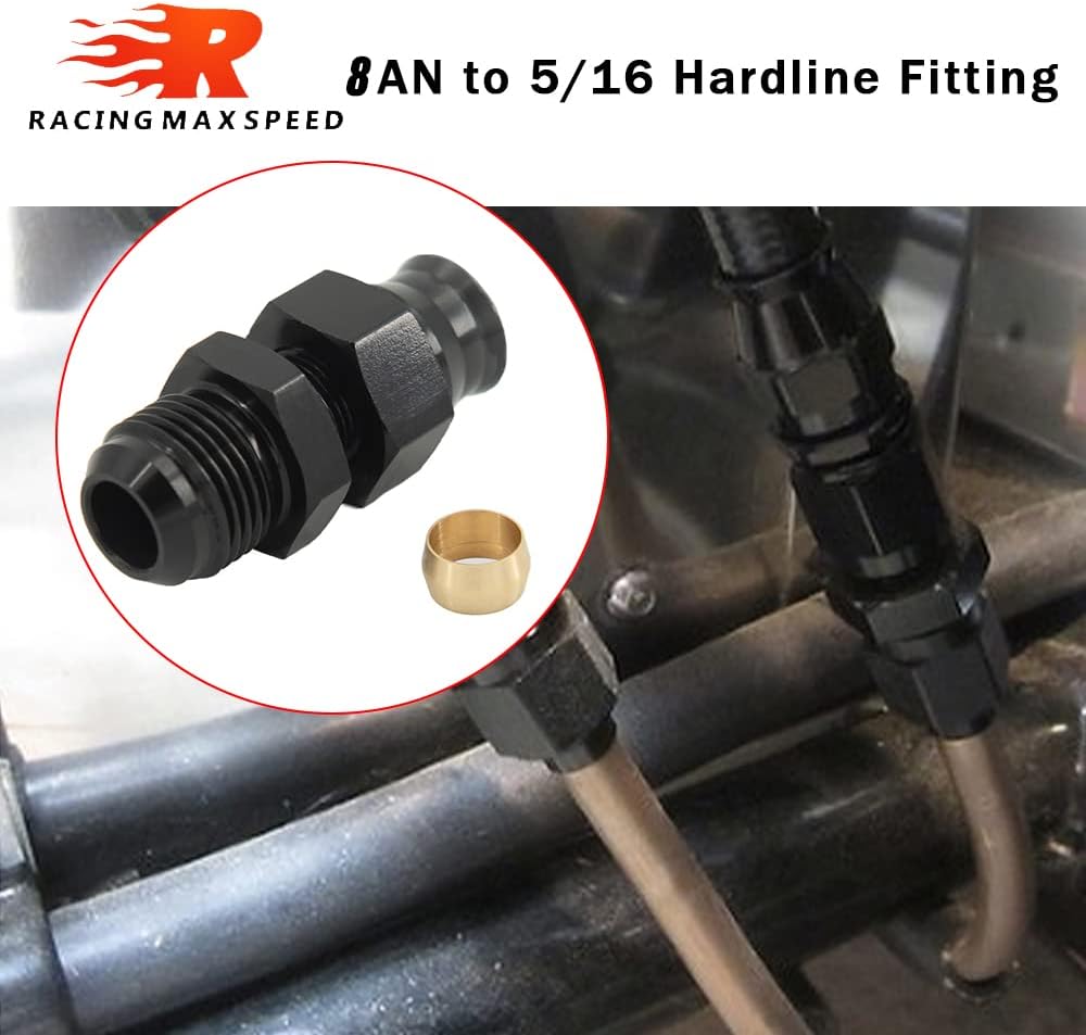 8AN Male Flare to 3/8" Fuel Hardline Tube Fitting Adapter Connector Aluminum Alloy Black Anodized 2Pcs