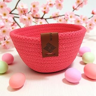 وعاء صغير دائري مصنوع يدويا من القطن فوشيا مقاس 14 سم × 7 سم، يمكن استخدامه في المطبخ والمرحاض وغرفة النوم وغرفة الاطفال وغرفة المعيشة وغرفة الطعام من الداخل والخارج.