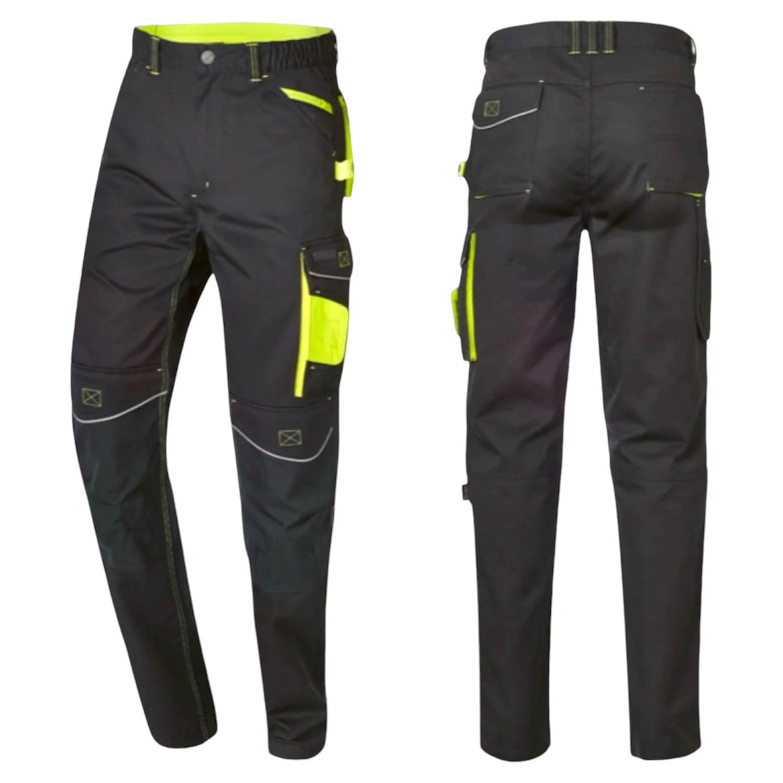 Popoqo Men's Black Work Trousers Cargo Combat Heavy Duty Hard Wearing With Knee Pad Pockets 36W / 31L