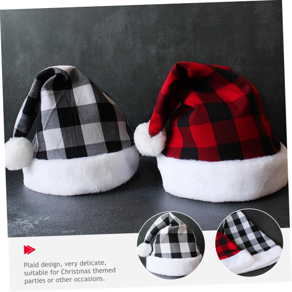 Bonnet de Noël à Carreaux Rouge et Noir et Confortable Chapeau Unisexe pour Fête et Accessoires de Costume de Noël