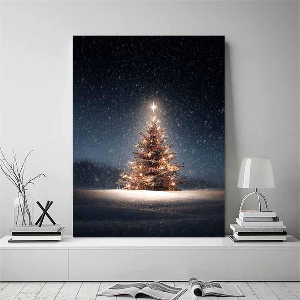 ZAMAEIU Vintage Choinka Sztuka ścienna Choinka Grafika Nadruk Retro Boże Narodzenie Pokój Dekoracja ścienna do domu sypialni salonu (czarna 63) - 60 x 90 cm oprawiona