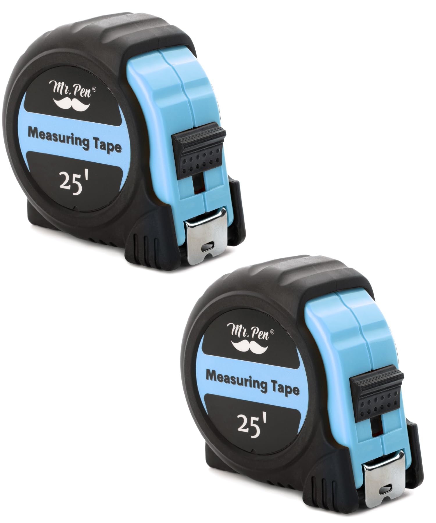 Mr. Pen- Retractable Tape Measure 25 ft, 2 Pack, Sky Blue, Easy Read, Steel Retractable Measuring Tape with Fractions, Ideal for Construction & DIY