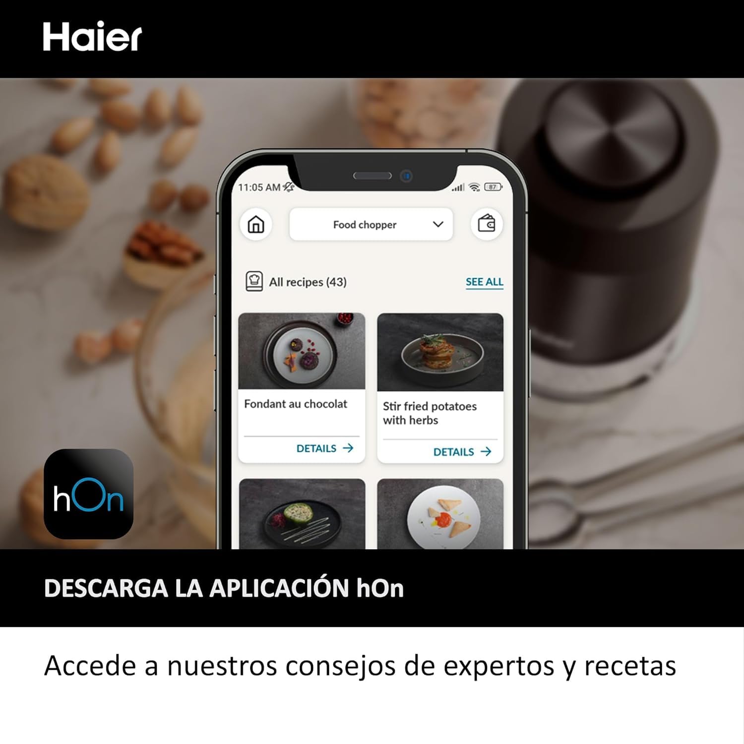 HAIER Picadora Compacta, Eléctrica 550W, 2 Velocidades, Picadora de Verduras, Base Antideslizante, Bol de Vidrio de 0,5L [I-Master Series 5]