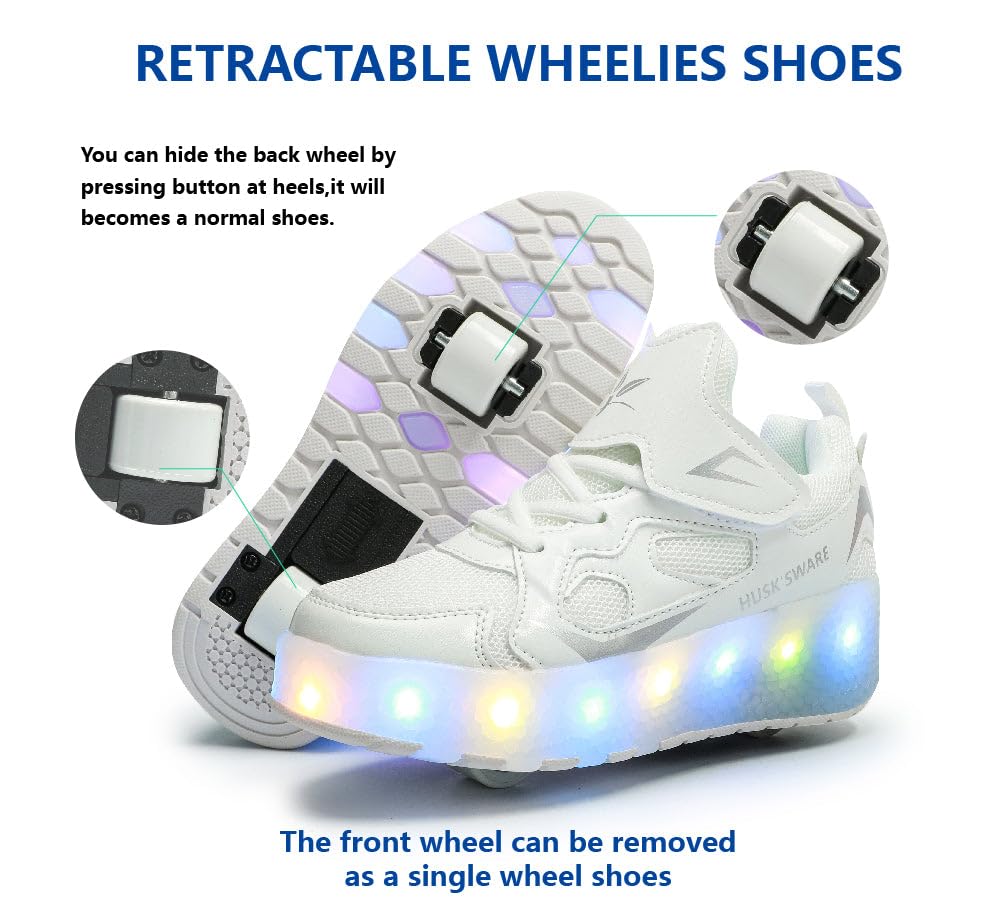 Sneaker per Bambini,Scarpe da Skateboard a Due Ruote,Luce a Cambio Colore Regolabile,Ricarica USB,universali per Ragazzi e Ragazze,Nero Rosa Oro Argento 27–40 EU