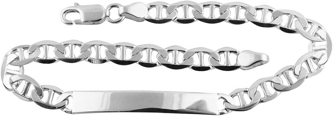 ID Bracelet - 925 Sterling Silver Engrave Name 8" Flat Marina Chain Name NEW