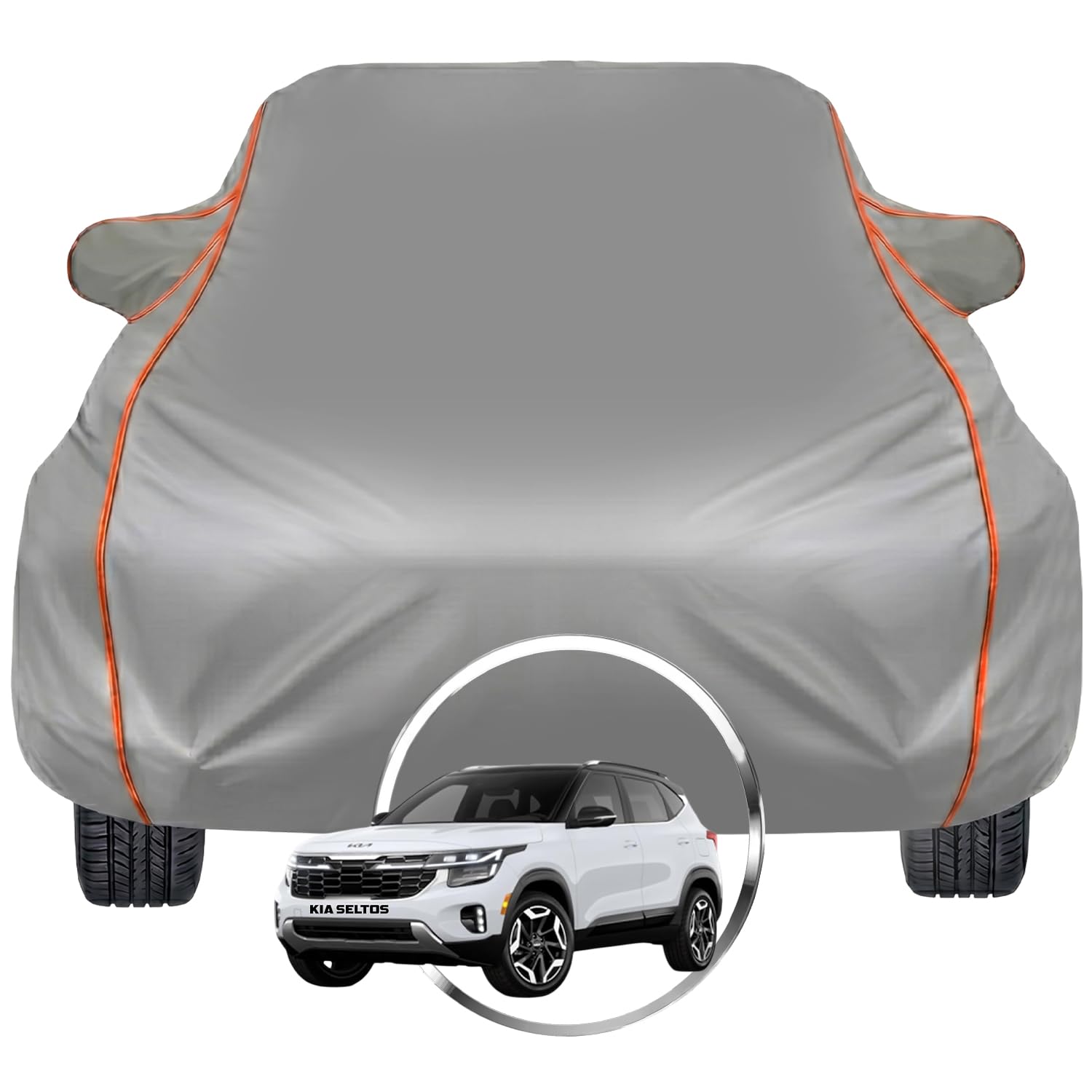 Pivalo Car Cover for Kia Seltos All Model & Years Waterproof with Mirror Pocket 110 GSM Triple Stitched Bottom Elastic Dustproof Full Body Protection (Heat & UV Resistant,Grey)-image-16
