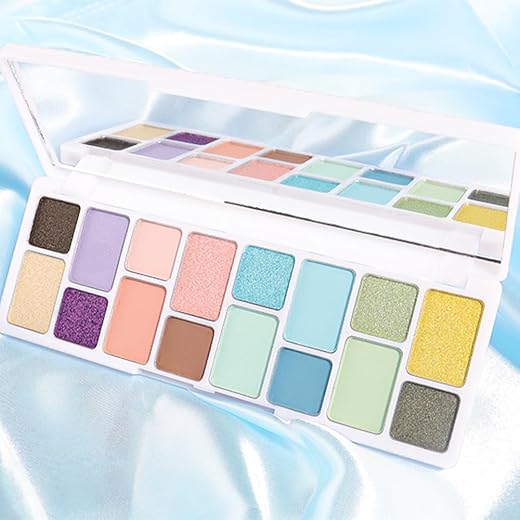AMY'S DIARY Paleta de sombras de olhos roxa, rosa, azul, verde, 16 cores para looks versáteis do dia a noite – misturável, duradoura e altamente pigmentada. Palato de sombra impermeável para mulheres