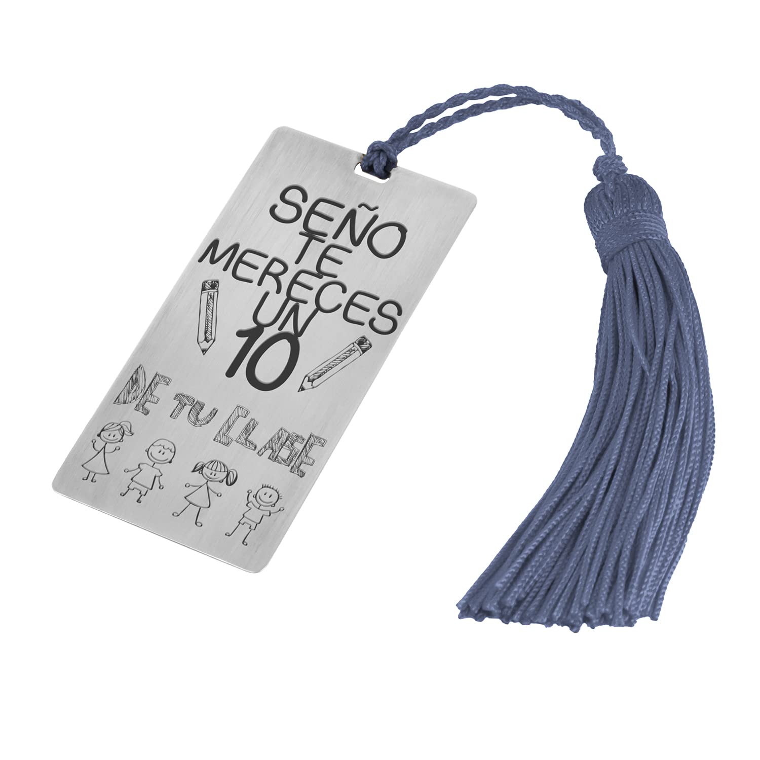 Segnalibro in argento per profes "Ti meriti un 10" con nappone colorato - Regalo per insegnanti - Fine corso (blu, 2 facce)