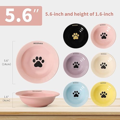 Miniatura 2 de Juego de 6 cuencos de cerámica para gatos para interiores de 5.5 pulgadas, aptos para la fatiga, 6 platos de colores para gatitos con bonitos