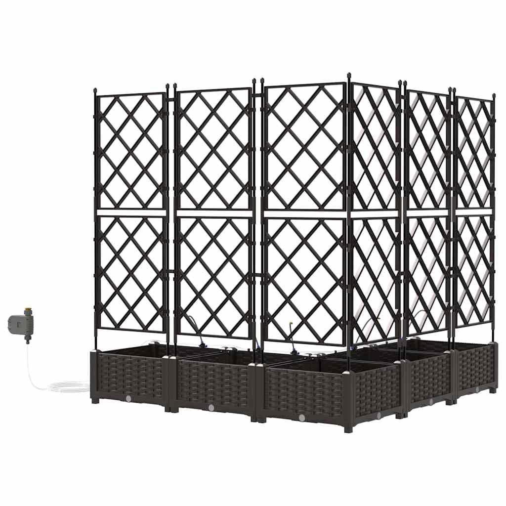 Jardinera para jardín, 5 unidades, color marrón, plástico, 120 x 120 x 126 cm, con sistema de riego para terraza, balcón, exterior, resistente a las heladas, almacenamiento de agua, ideal