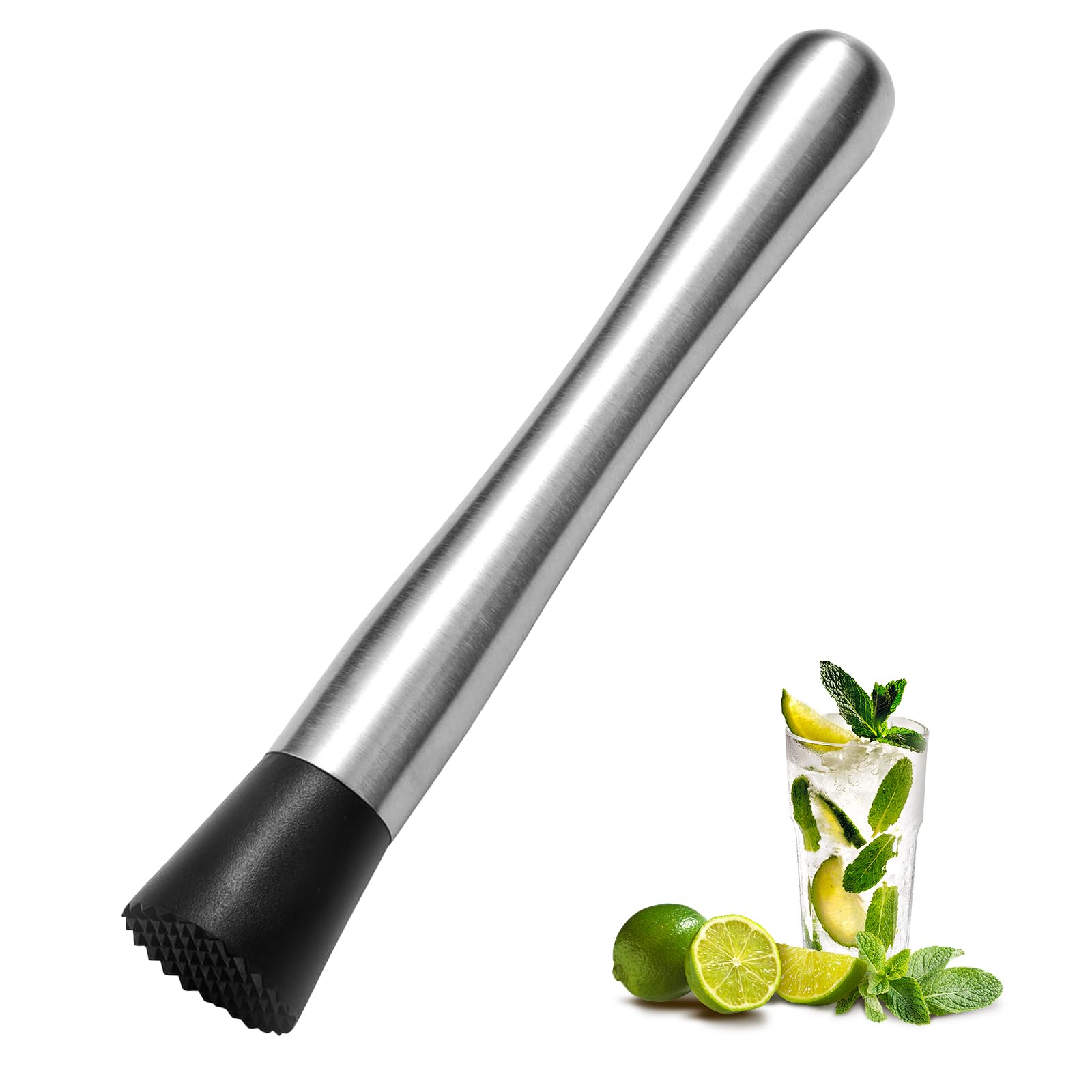 8 Inch Stainless Steel Cocktail Muddler and Mixing Spoon Home Bar Tool Set - Create Delicious Mojitos Old Fashioned/Mint Julep/Other Fruit Based