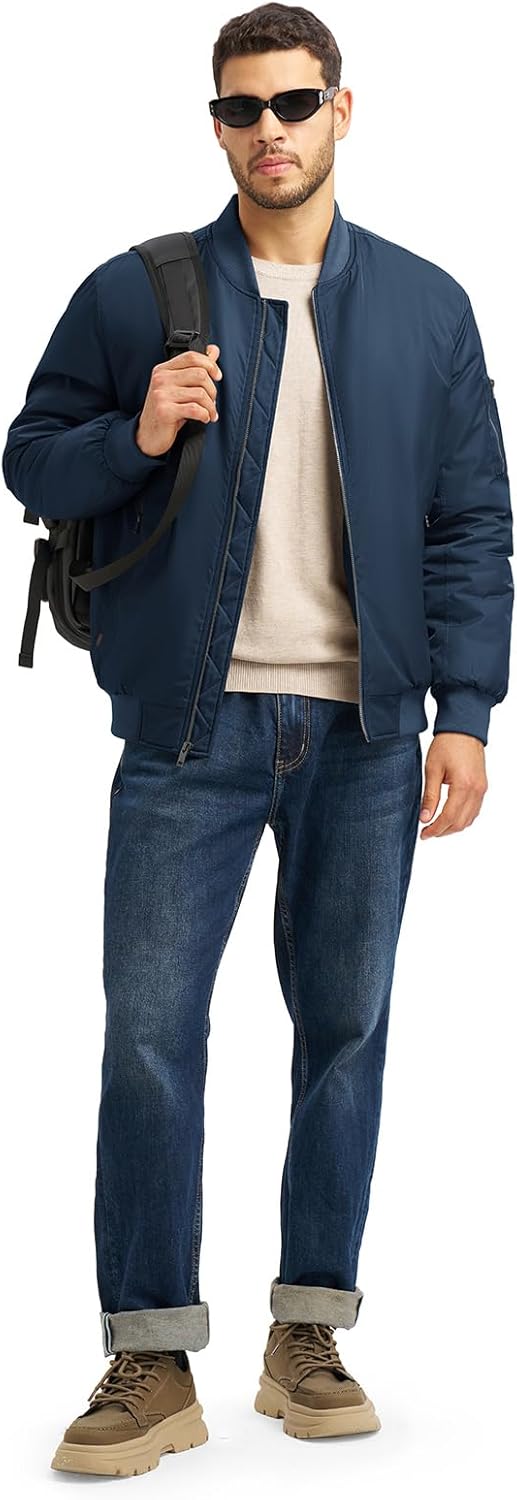 TBMPOY Men's Winter Bomber Jacket Warm Fall Casual Flight Windbreaker Padded Coats Full Zip Stylish Varsity - Image 7