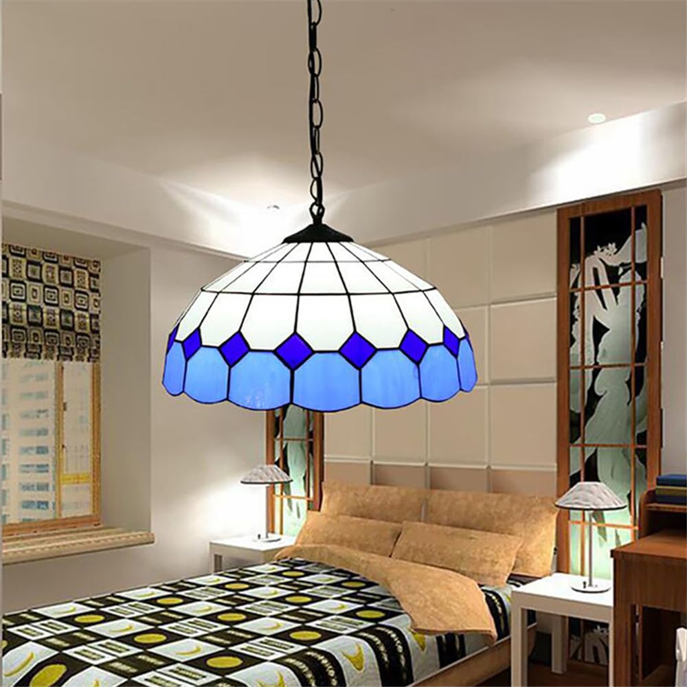 SXECAEPS Contemporary Color Glass Pendant Lights American Countryside Art Living Room Restaurant Bedroom Hotel Corridor Chandelier (H D40CM)