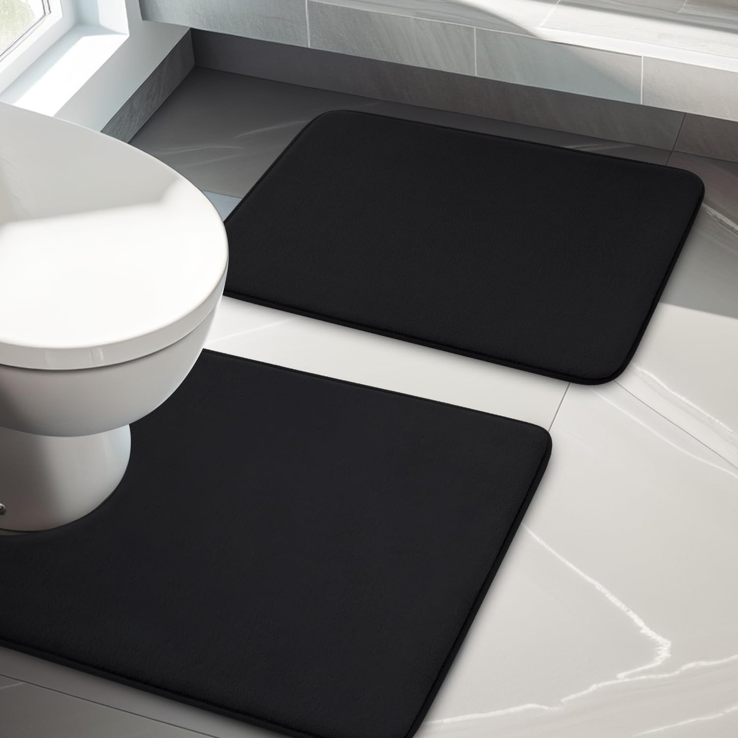 YIHOUSE Bathroom Rug Sets 2 Piece Memory Foam Bath Mat Non Slip Super Absorbent Soft Bathroom Mats Machine