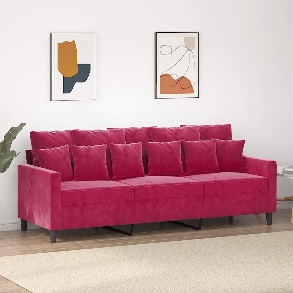 vidaXL Divano a 3 Posti Rosso Vino 180 cm in Velluto