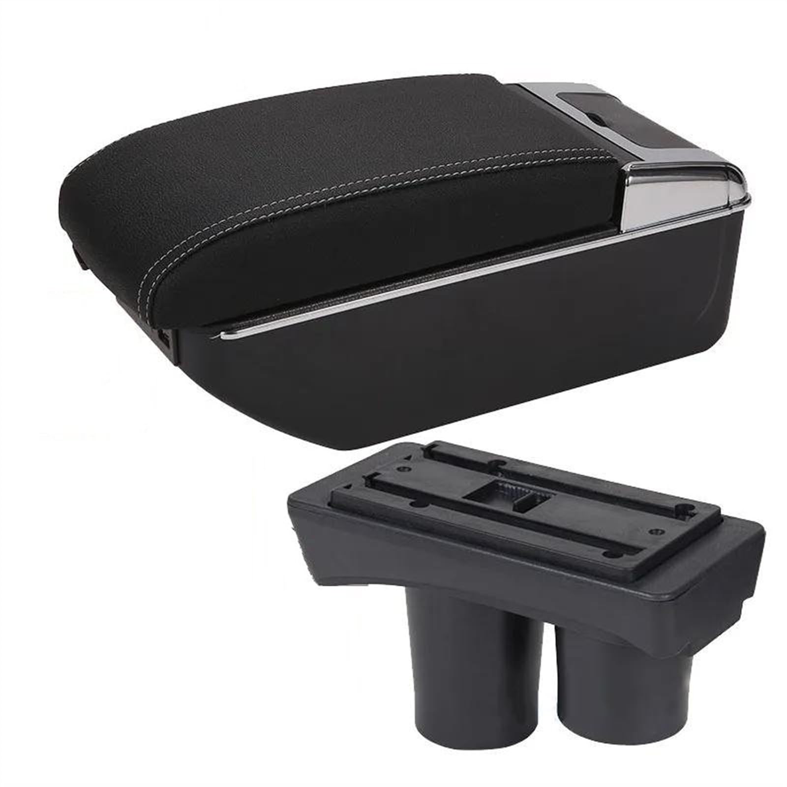 NOHEEU Car Center Console Storage Box Multifunctional Armrest Interior Accessories For Citroen C3 C2(A3 Black white 7USB)