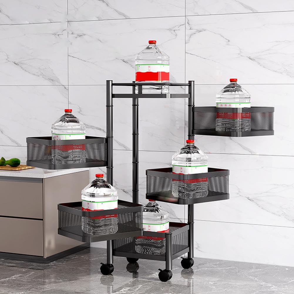 Estantería de almacenamiento giratoria para cocina, 3/4/5 niveles, cestas de almacenamiento para frutas y verduras, cesta extraíble, estantería de cocina multicapa con ruedas giratorias de