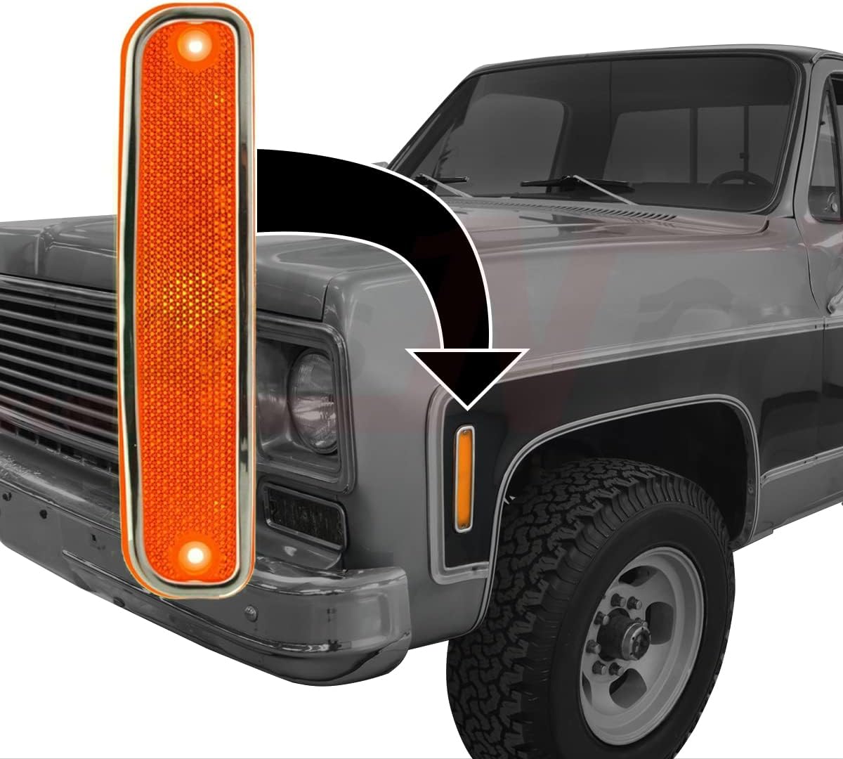 Parts N Go Side Marker Light Set Replacement with Chrome Trim For 1973-1980 C/K Pickup Truck Suburban Blazer Jimmy Driver & Passenger Side Left Right - GM2550108 6270434