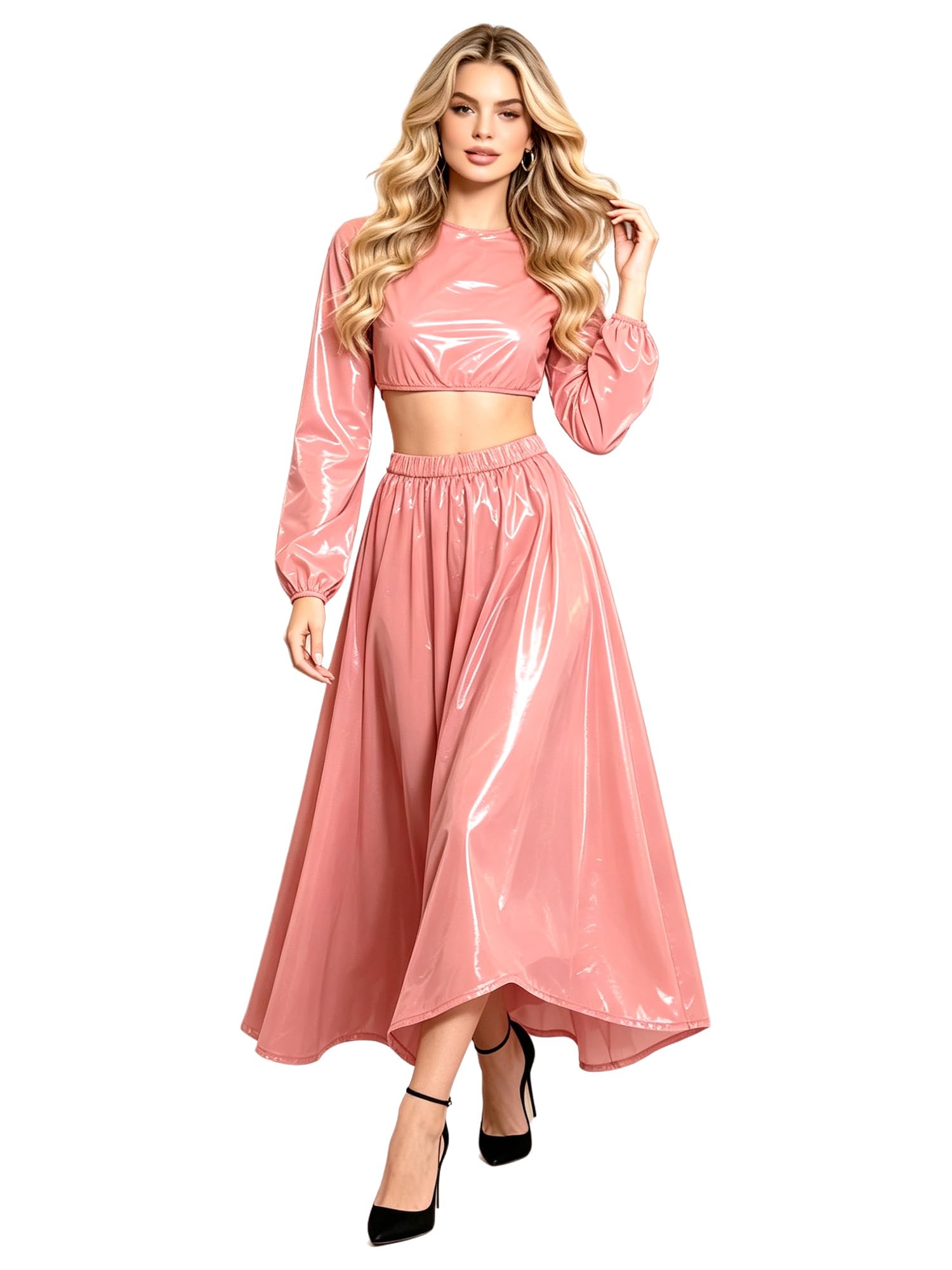Femme Ensemble De Danse Crop Top Et Jupe Maxi Costume Rave Party