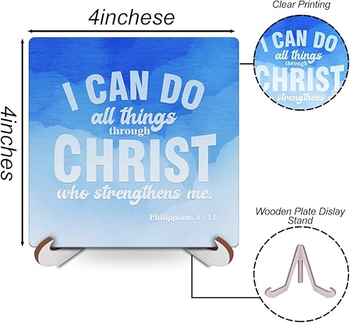 Miniatura 2 de Placa de madera religiosa con soporte de madera, decoración de escritorio, escritura cristiana inspiradora, letrero de madera rústica, versículo