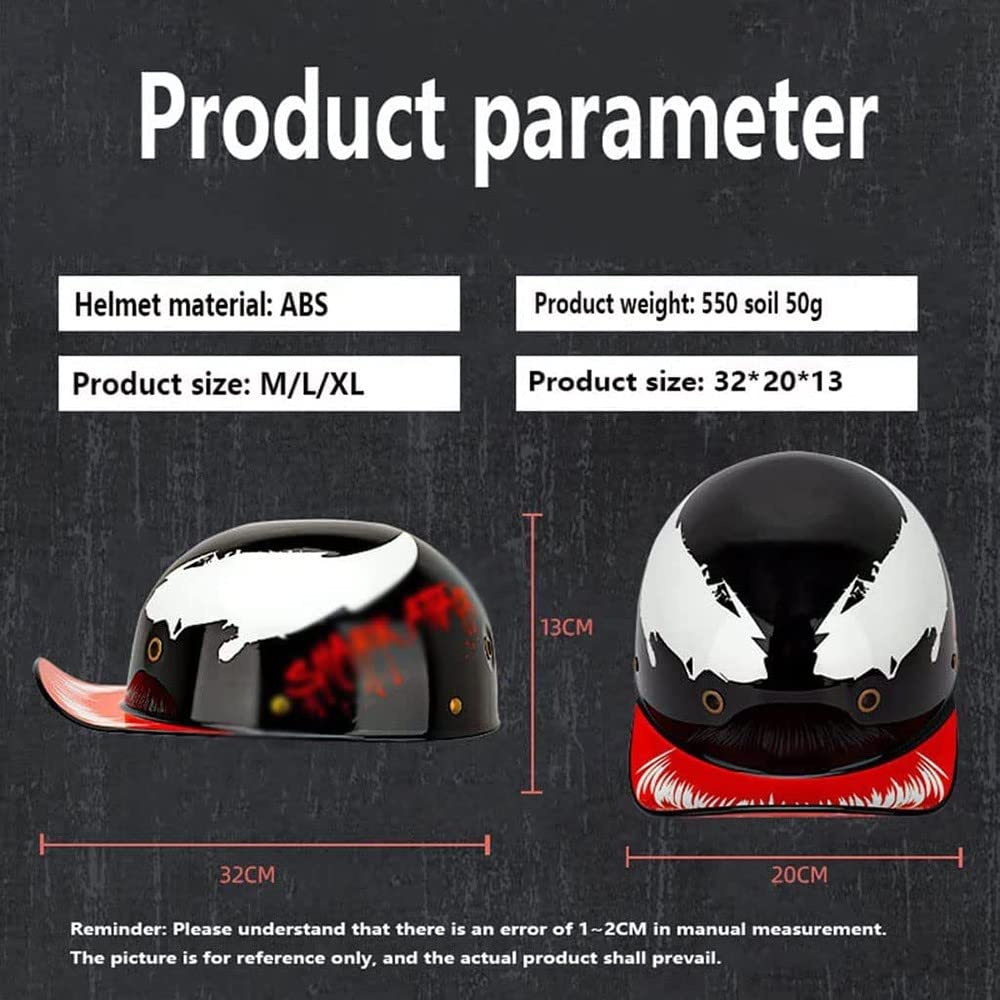 Moto Casquette De Baseball Casque Demi Vintage Casque Jet ECE Homologué Mobylette Bols Casque avec Dégagement Rapide Casque De Scooter À Visage Ouvert pour Hommes Femmes 1,S:55-56CM