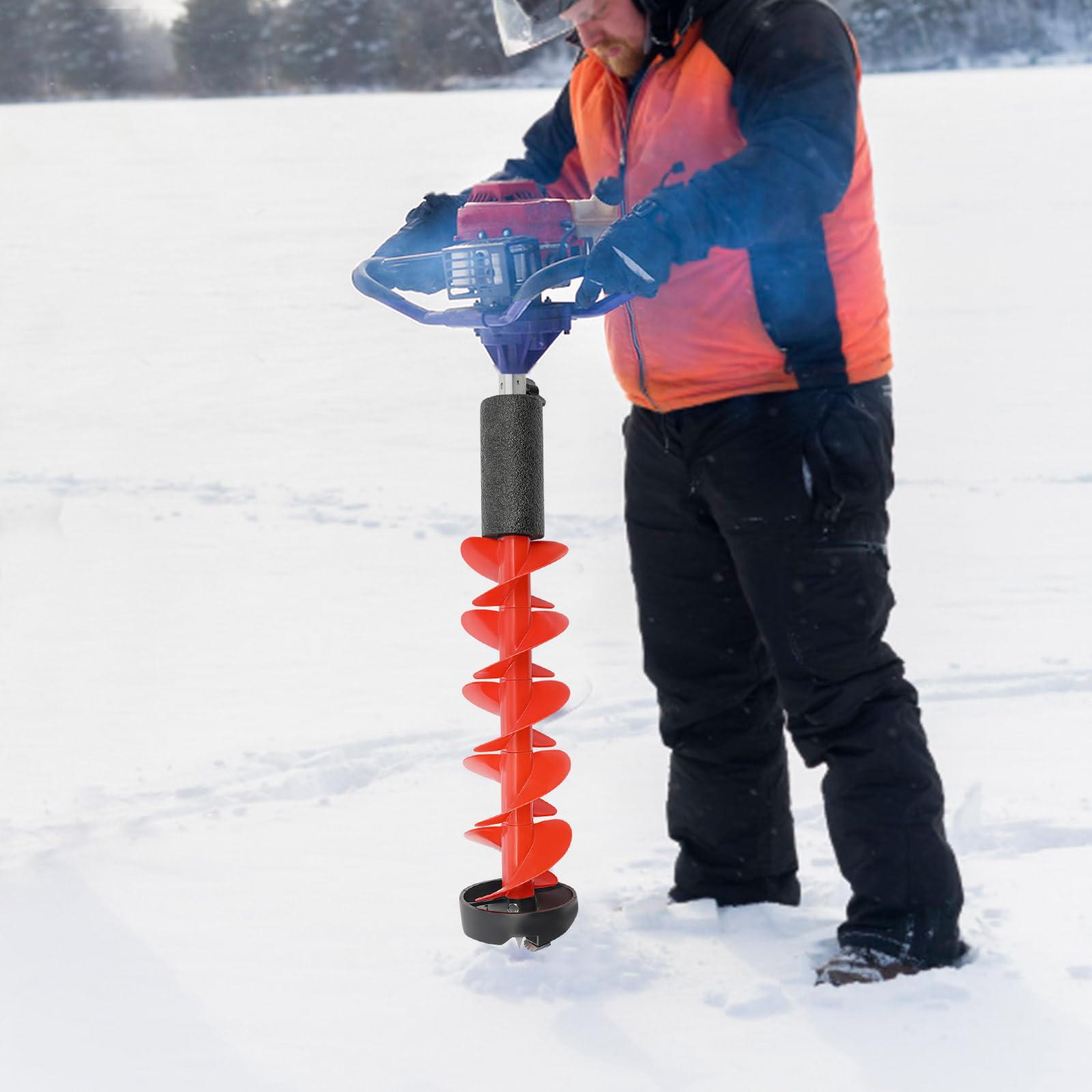 Wiertło do lodów do łowienia lodu, nylonowe wiertło do lodu o średnicy 15 cm, ostrza ze stali nierdzewnej, funkcja pływania, kompatybilne z wkrętarkami akumulatorowymi, pokrywa ochronna (czerwony