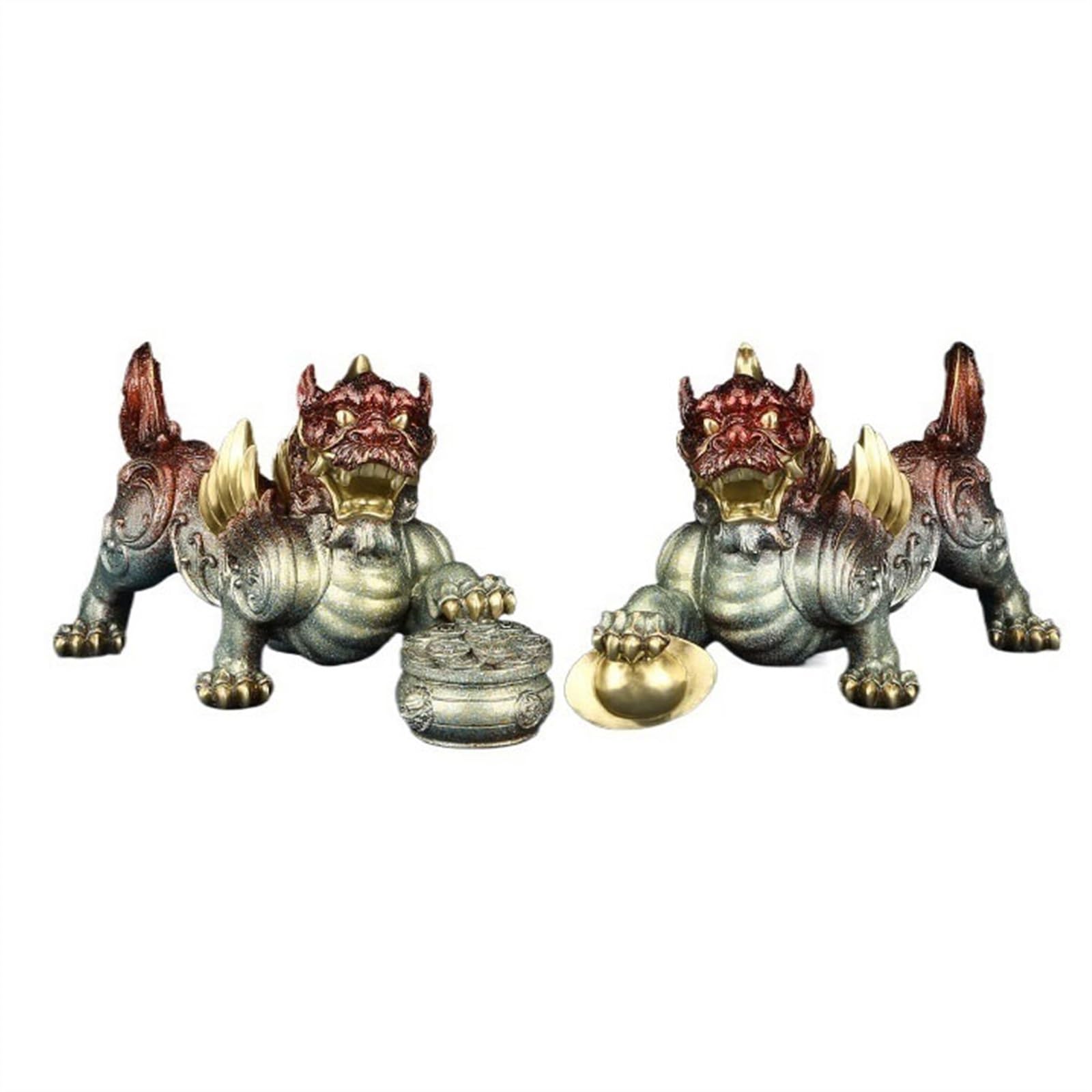 Buddha Statue 1 Pair of Brass Pixiu Ornaments Vintage Yuanbao Treasure Pot Office Desktop Furnishings to Improve Feng Shui Feng Shui Decoration (Size : L)