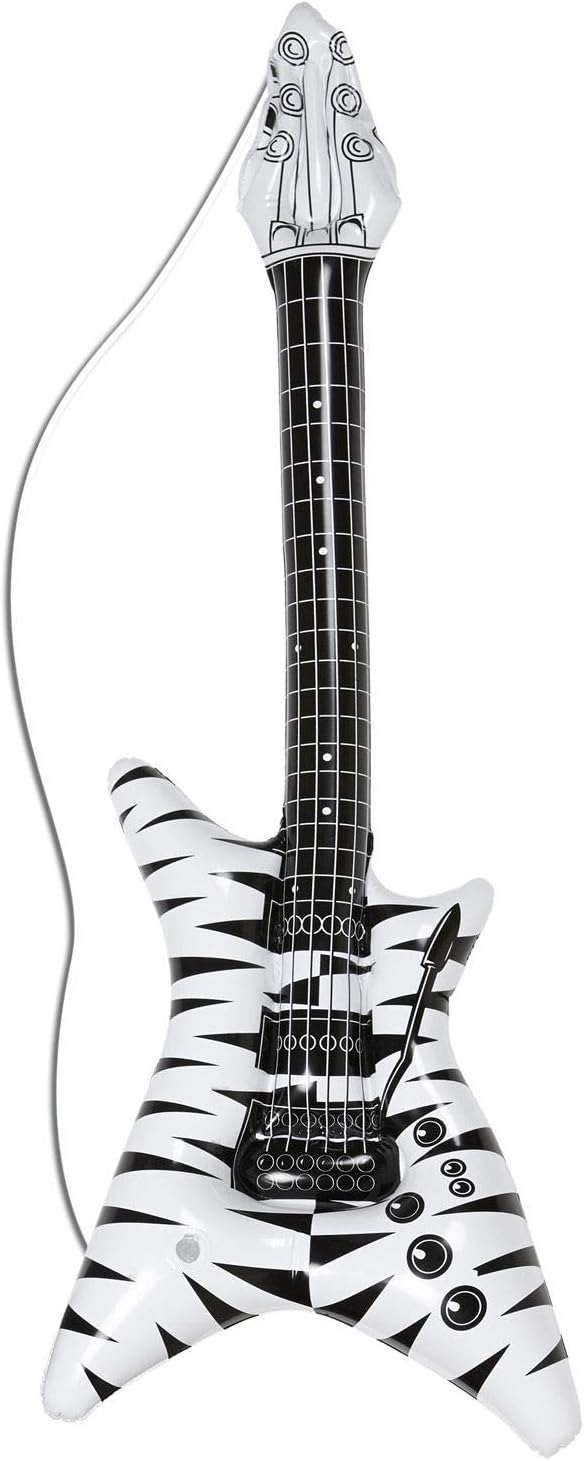 WIDMANN 04814 - Inflatable Guitar Rockstar Zebra With Strap, Adult Unisex, Length 95 cm, Pop Star, Punk, Musicians, Carnival, Theme Parties
