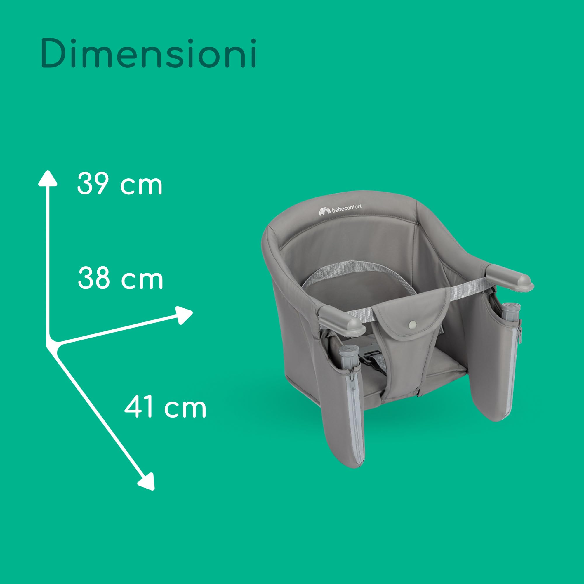 Bebeconfort Malva, Seggiolino da Tavolo per Bambini, 6 Mesi-3 Anni (15kg), Aggancio Sicuro, Seduta imbottita, Tessuti Morbidi, Seggiolino da tavolo pieghevole chiusura compatta, 1,8kg, Mineral Grey