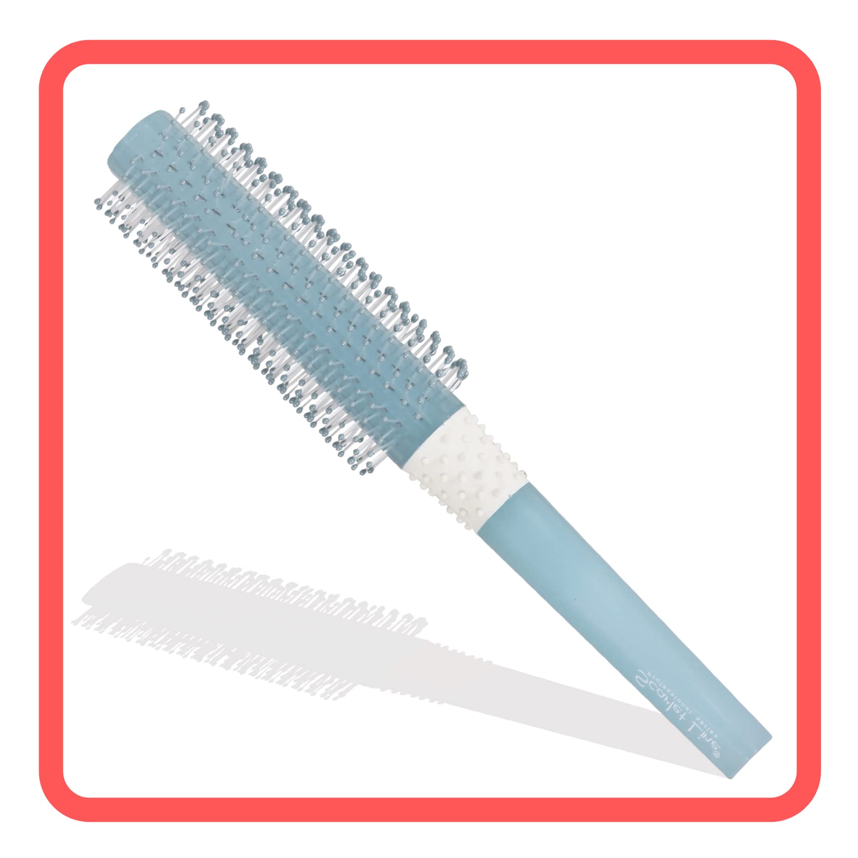 Scarlet Line Professional Round Hair Brush with Anti Slip Rubber Grip on Plastic Handle, Soft Ball Tip Nylon Bristles Round Brush For Styling_Sky Blue