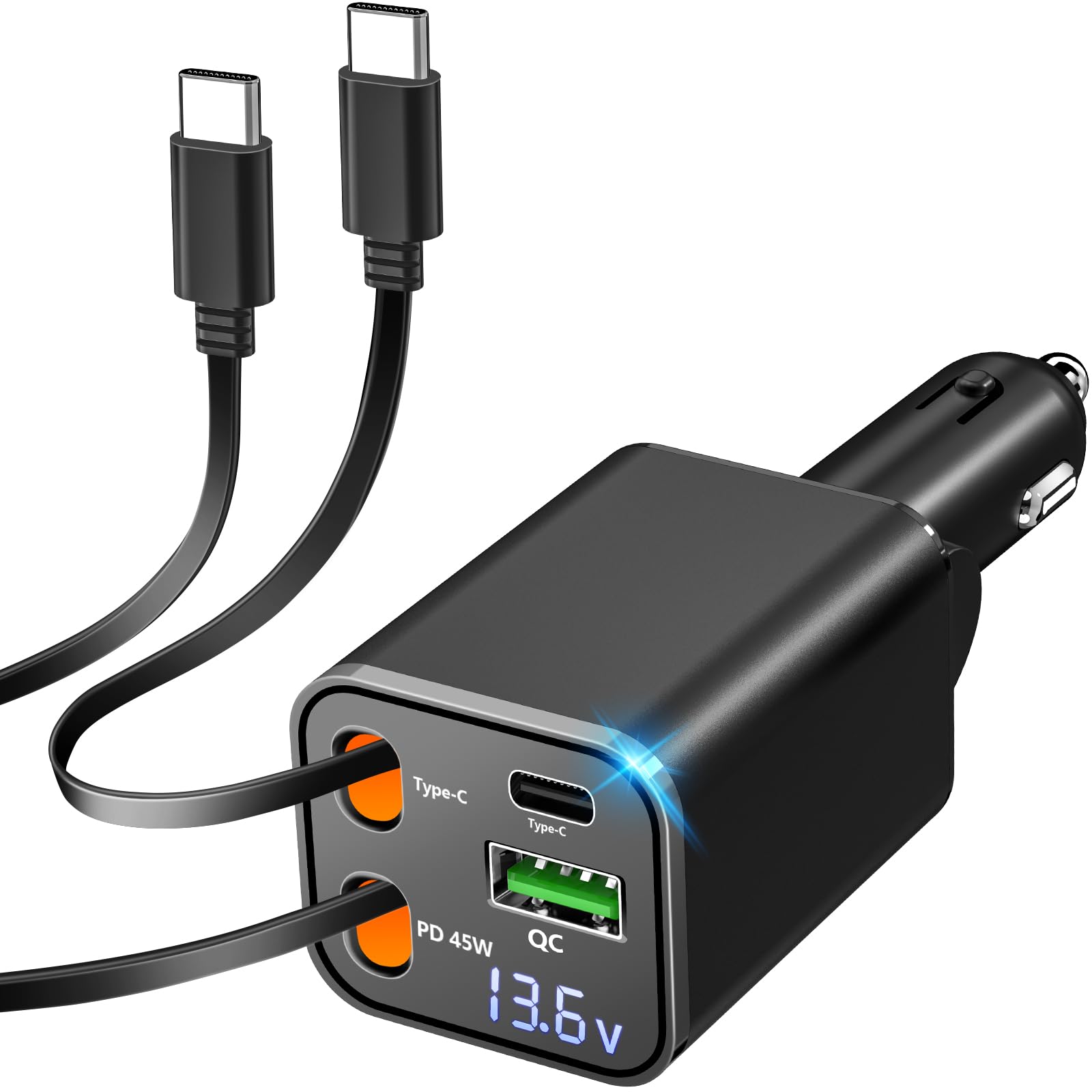 Caricatore da auto retrattile USB C, USB C caricabatteria da auto tipo C ricarica rapida adattatore accendisigari per iPhone 17/17 Pro Max/16 Pro/15/Galaxy S25/S24/Pixel