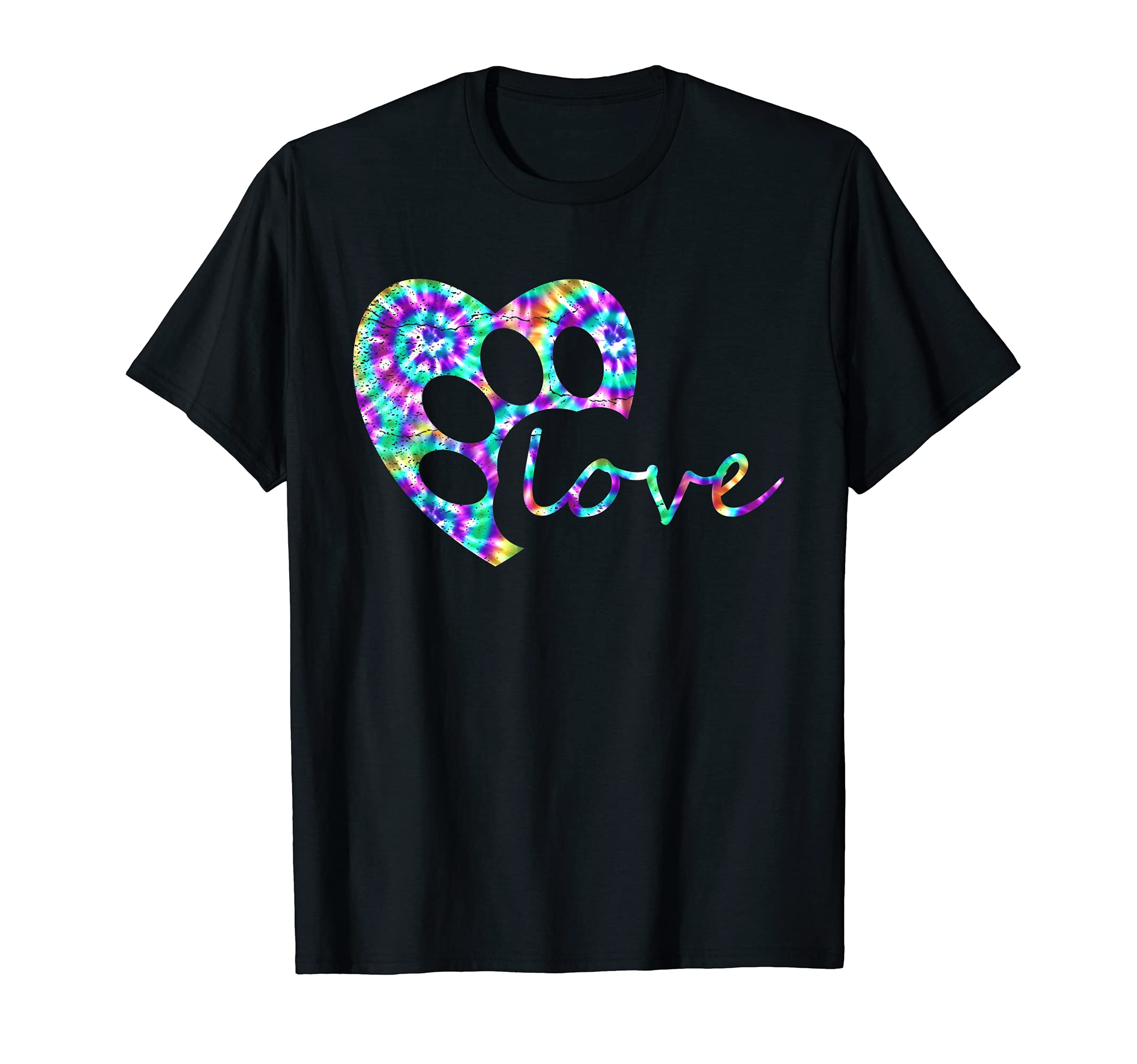 Tie Dye Love Dog Paw Print Animal Paw Dog Lover Owner Shirt T-Shirt, Black
