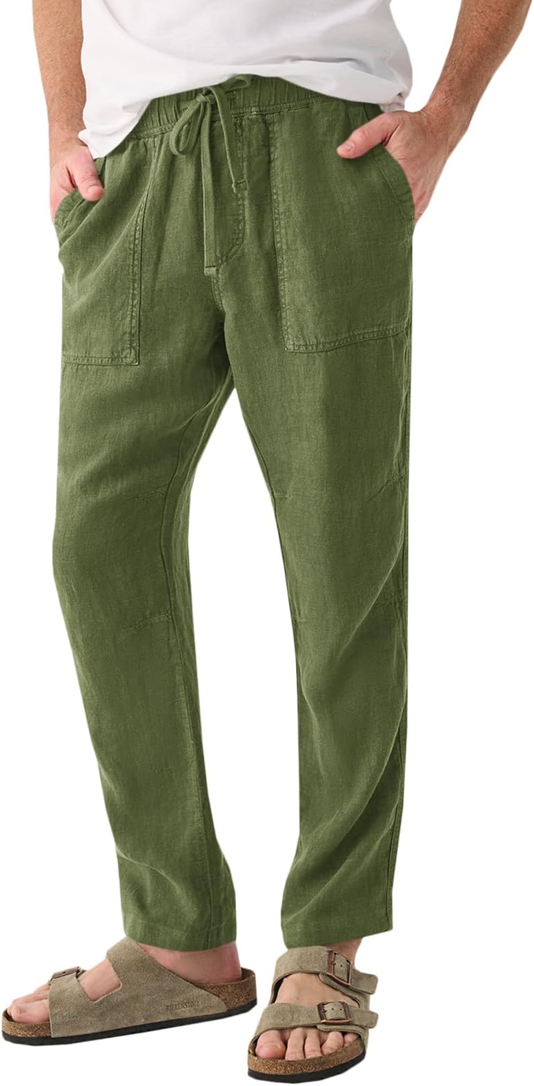 PASLTER Mens Linen Cotton Pants Casual Drawstring Elastic Wasit Pants Summer Beach Yoga Trousers