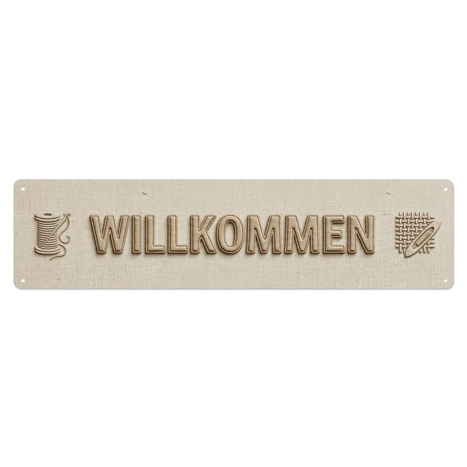Linen Canvas Natural Fabric Welcome Metal Tin Sign