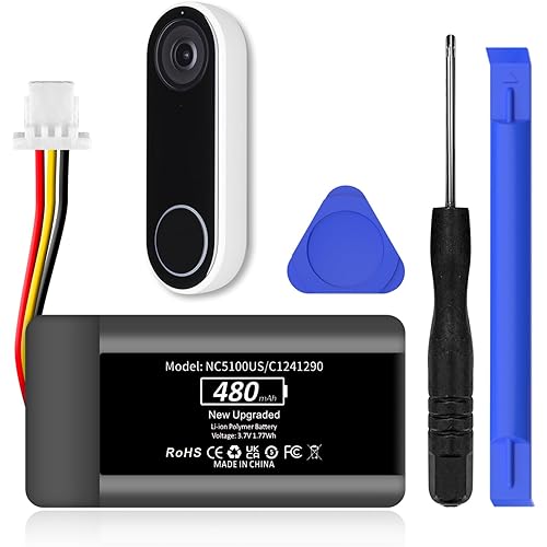 NC5100US Battery, (2025 Upgraded) Super High Capacity 480mAh Li- Polyme Battery for Nest Hello NC5100US C1241290 Vido Doorbell Wired Battery with Repair Tool Kits