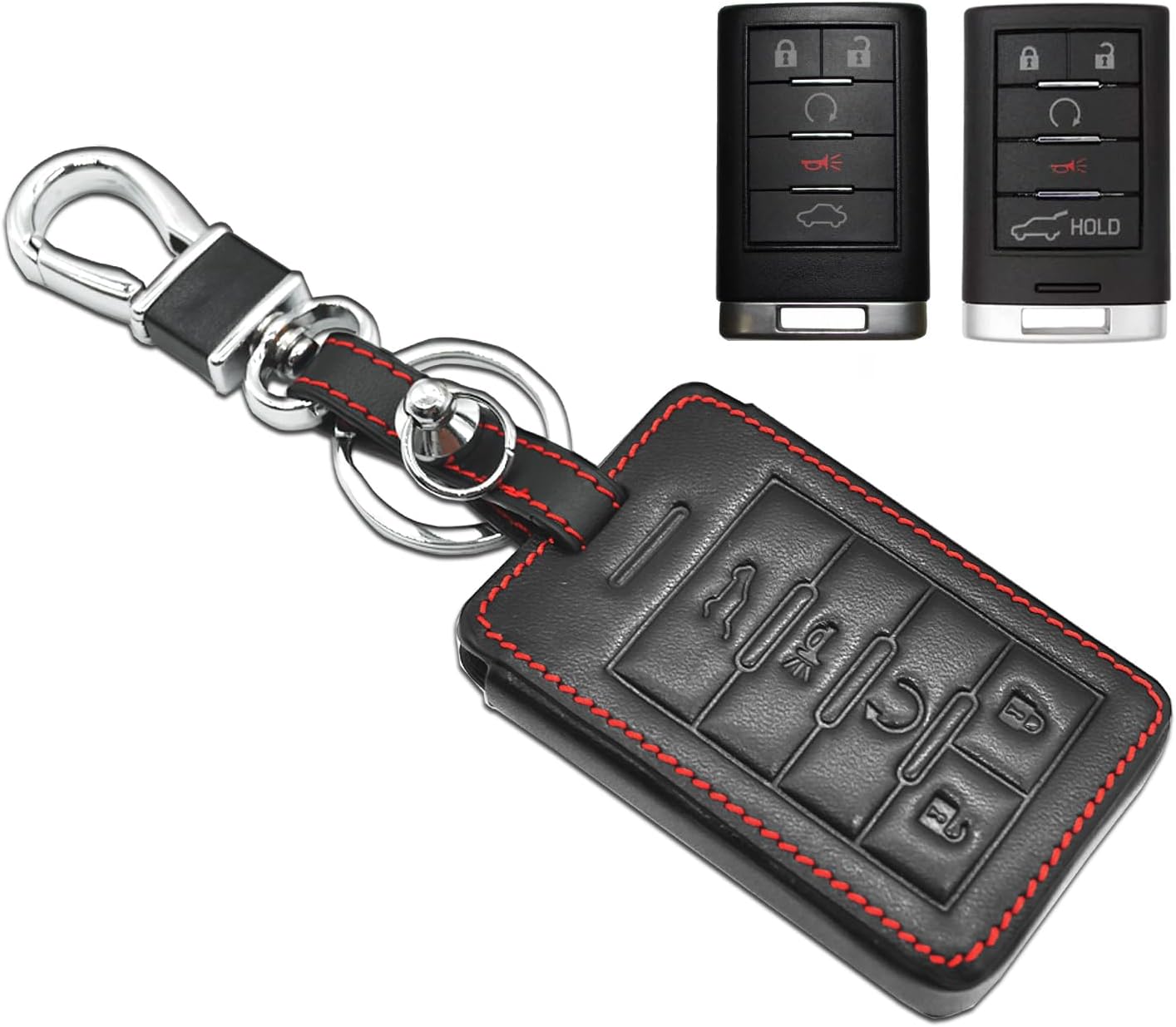 MECHCOS Compatible with Cadillac ATS CTS DTS SRX STS XTS Escalade ESV Chevrolet Impala Monte Carlo Corvette Buick Lucerne 5 Buttons Key Fob Cover Case Keychain Leather Protector Shell