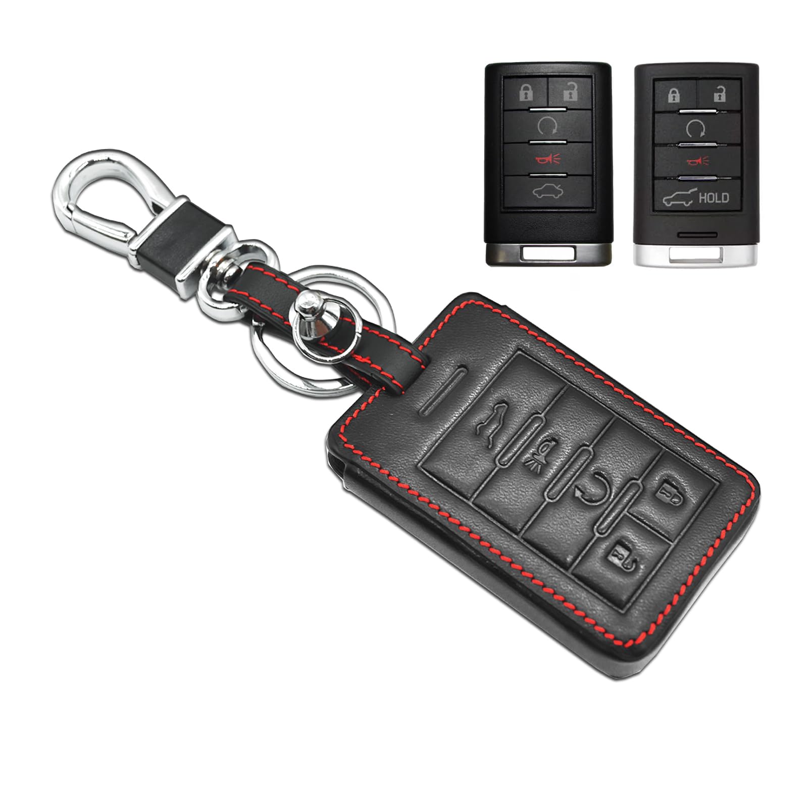 MECHCOSCompatible with Cadillac ATS CTS DTS SRX STS XTS Escalade ESV Chevrolet Impala Monte Carlo Corvette Buick Lucerne 5 Buttons Key Fob Cover Case Keychain Leather Protector Shell