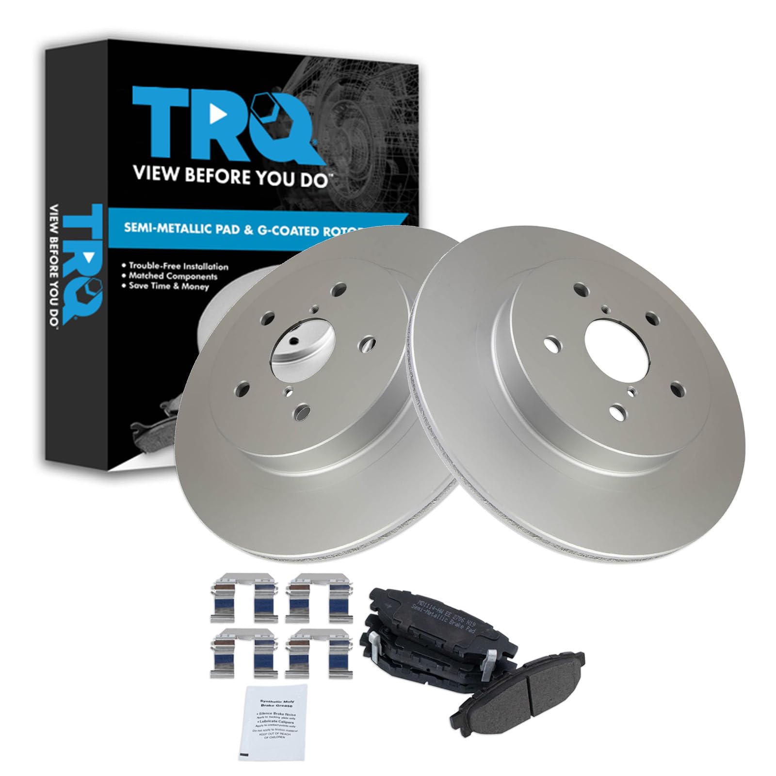TRQ Rear Brake Pad and Rotor Set Semi Metallic G Coated Rotors Compatible with 2016 Subaru WRX