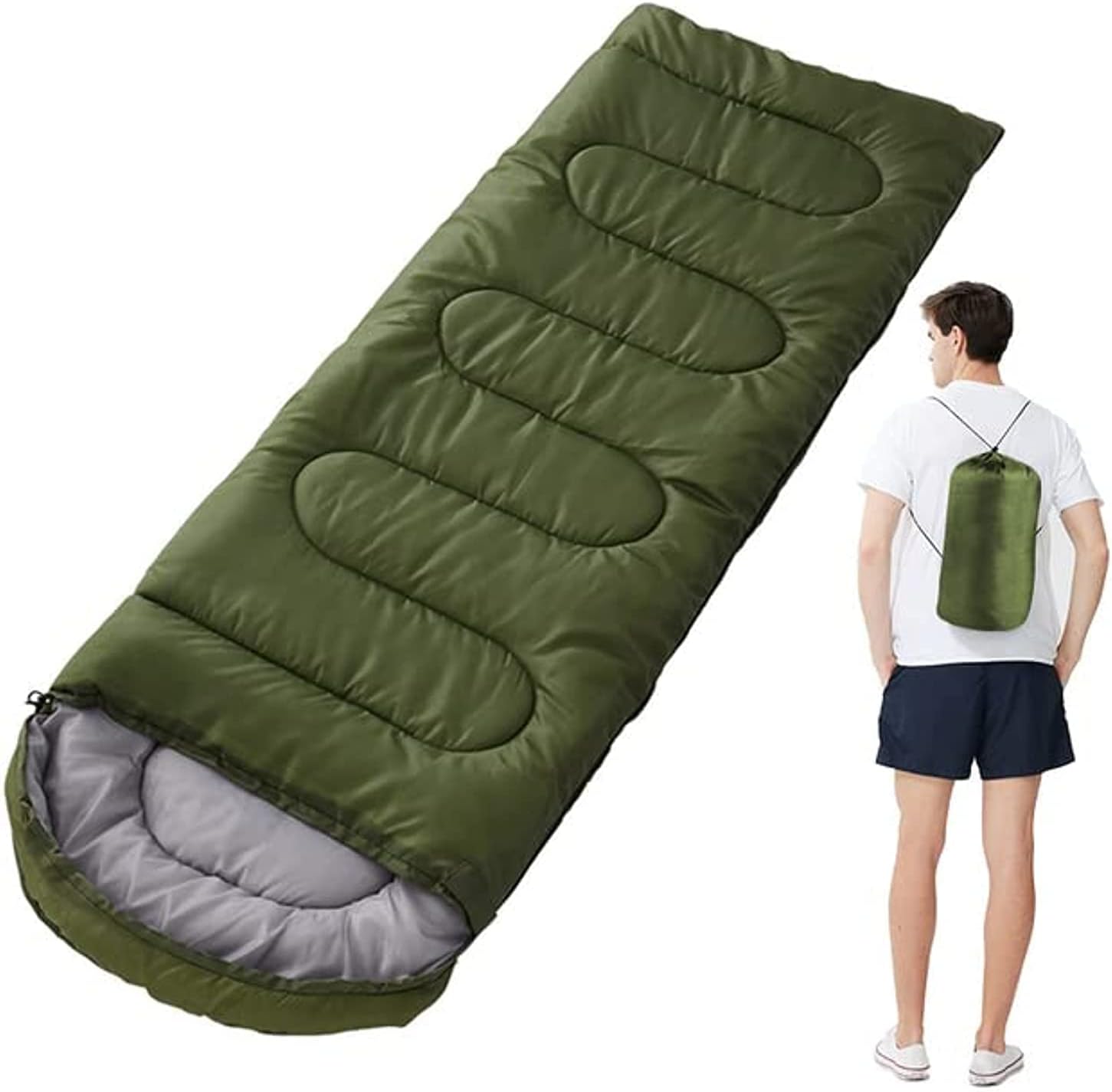 Sleeping Bag Ultralight Camping Waterproof Sleeping Pad Thickened Winter Warm Folding Sleeping Bag Adult Outdoor Tent Sleeping Cushion (green)