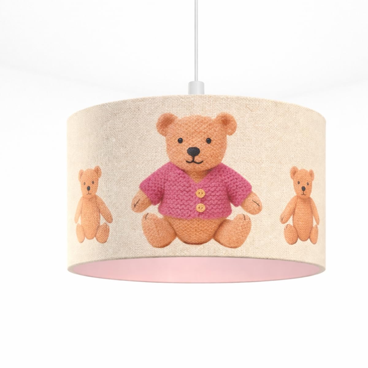 CGC Lighting Indoor Ceiling Lampshade Pink Teddy Bear Bears Girls Round Drum Childrens Shade Light Large (45cm Pink Teddy)