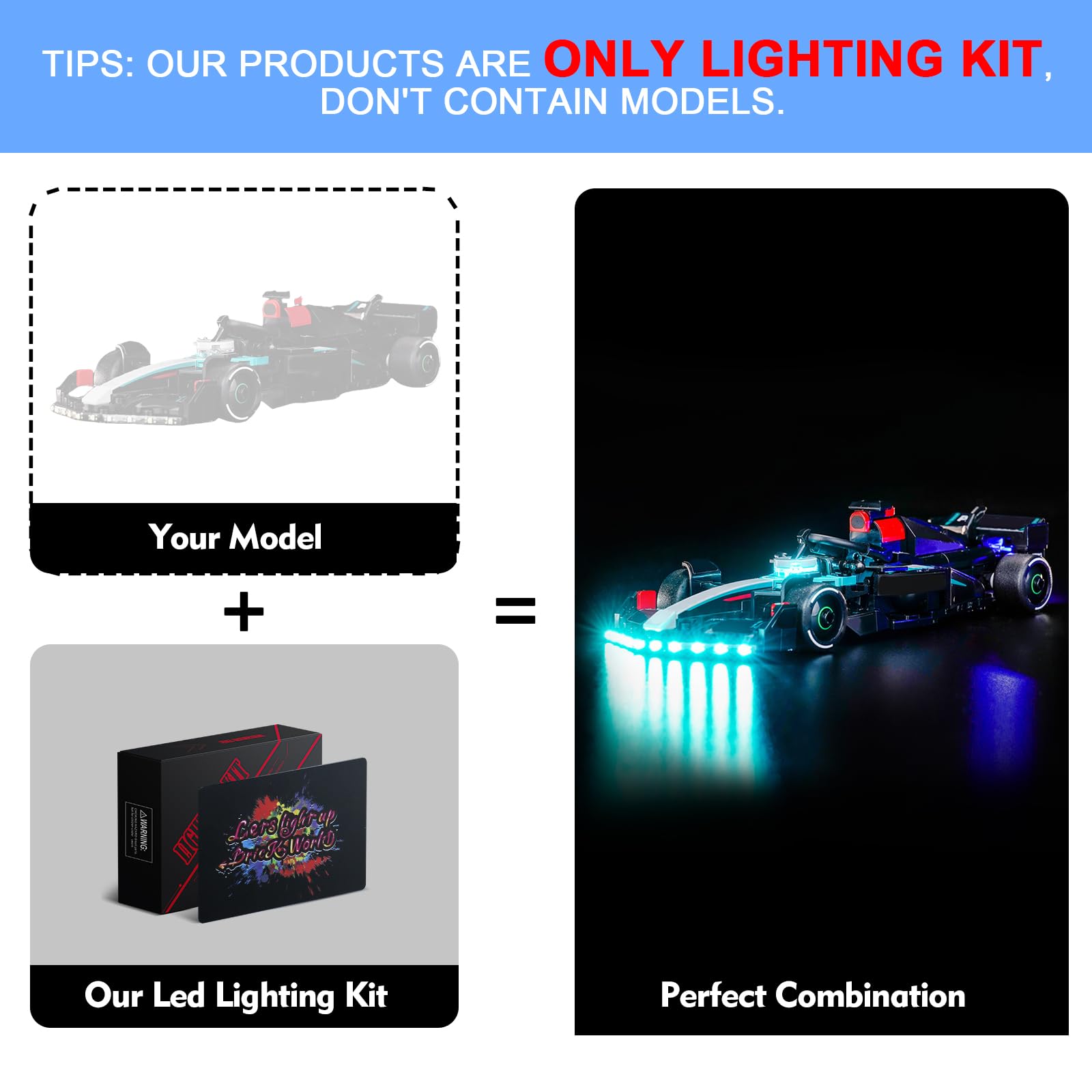 LocoLee Led Light Set Compatible with Lego 77244 Mercedes-AMG F1 W15 Race Car Led Decoration Lighting Kit Compatible with Lego F1 77244 Building Blocks Model,Only Lights Set,No Model - Image 3