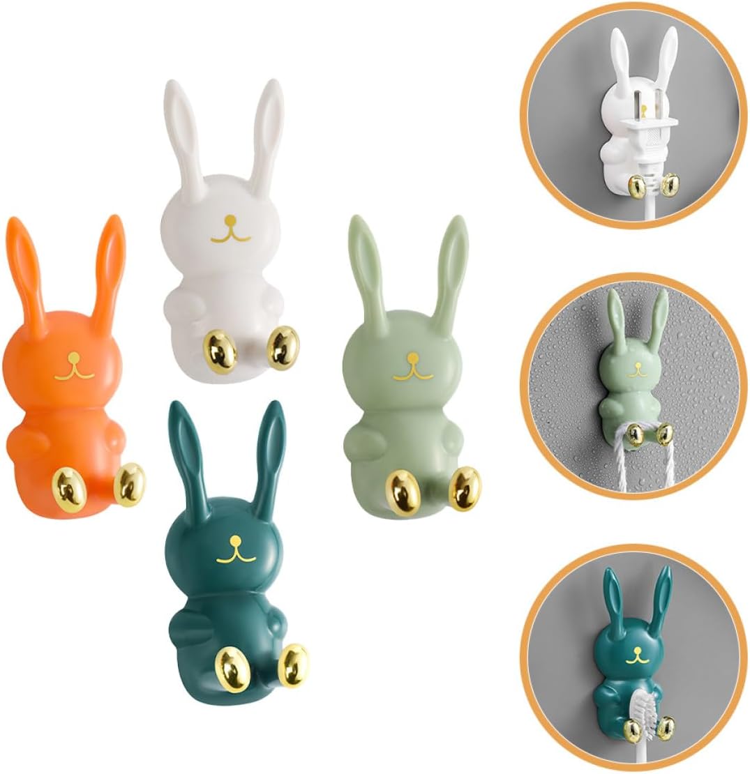 MAGICLULU 4pcs Cute Cartoon Rabbit Wall Hooks, Decorative Multi-Color Garment Hangers for Bedroom, Nail-Free Purse and Cable Hanging Storage Hooks